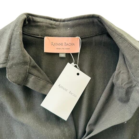 Rayana Bacha Ipanema Mini Dress Black Size 36 NEW Long Sleeve Draped Front - Picture 5 of 9